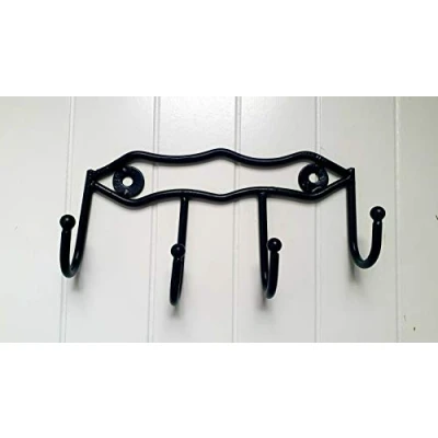 Image of Designed 4 Wall Hook Hangers Rail Black Iron Coat Bag Door Storage Holders Racks