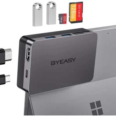 Image of Surface Pro 7 Docking Station BYEASY 6 in 1 Hub Adapter with 4K/30Hz HDMI, 60W USB C PD Charging, SD/TF Card Reader, 2 3.0 Bend Angle Design Customized for Only