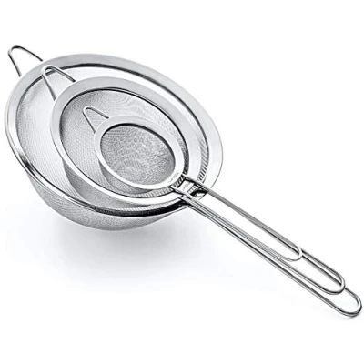 Image of Proto Future Sieve Set Premium Fine Mesh 304 Stainless Steel (18/8) 8.5/14/20cm Sturdy Kitchen Sieves and Strainers (Silver)