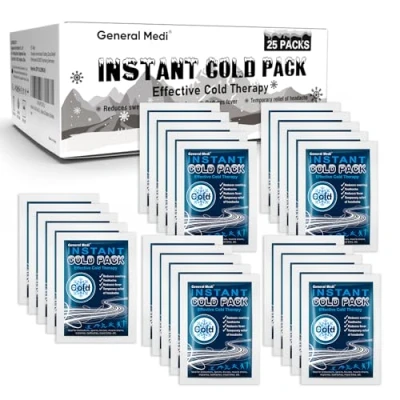 Image of General Medi Instant Cold Pack (10x14cm) Set of 25 Disposable Therapy Packs for Pain Relief, Swelling, Inflammation, Sprains, Strained Muscles, Toothache Athletes &amp; Outdoor Activities