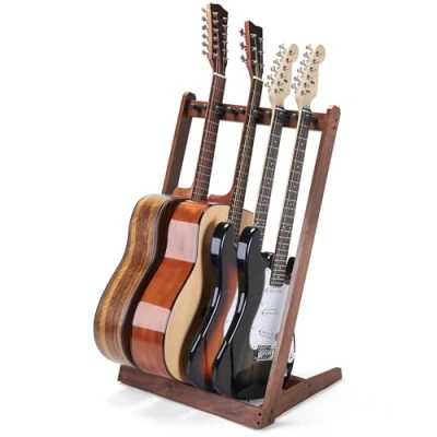 Image of Musbeat Guitar Stand for Multiple Guitars Hardwood Multi (3 Acoustic Guitar, 5 Electric or Bass), Rack Men, Folding Floor Display Studio, Home