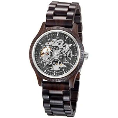 Image of Alienwork Automatic Men&#039;s Watch Black Wood Strap Skeleton Natural
