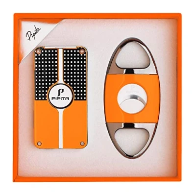 Image of PIPITA Windproof Triple Jet Flame Lighter (Black), Refillable Butane Gas with Punch and Cutter Set