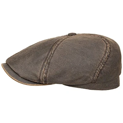 Image of Stetson Brooklin Mens Old Cotton Flat Cap Driver with pre Distressed Look Factor 40 UV Protection Peaked Spring/Summer Brown XXL (62 63 cm)
