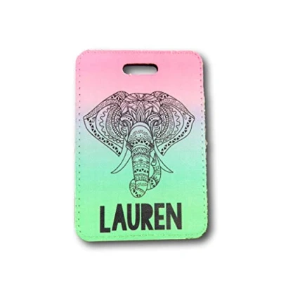 Image of Elephant Luggage tag Mandala Personalised PU Travel Gift Idea Custom World Accessory for Traveller Vacation