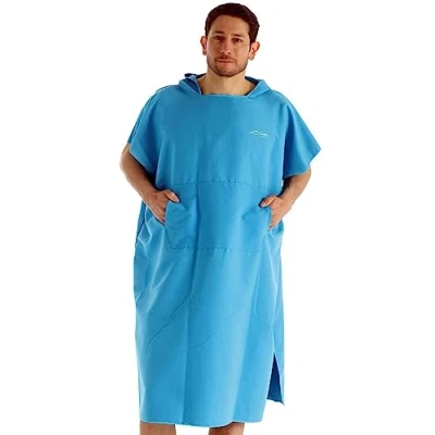 Image of Changing Robe Quick Drying Microfibre Poncho Towel With Pocket &amp; Hood For Beach Swimming Surfing, Aqua, L/XL