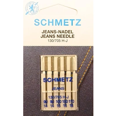 Image of Schmetz Jeans / Denim Sewing Machine Needles Assortment, Flat Shank, 130/705 H J, Thickness Size 90/14, 100/16 &amp; 110/18