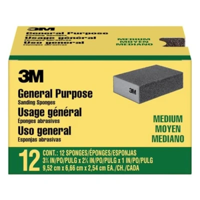 Image of 3M Sanding Sponge, 3 3/4 in x 2 5/8 in, Medium, 12 Pack