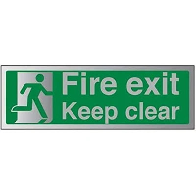 Image of V Safety Fire Exit Keep Clear Sign 300mm x 100mm 3mm Brushed Alu Comp