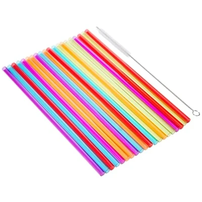 Image of Joie Reusable Plastic Straws, Set Includes 20 Straws and a Cleaning Brush, Rainbow