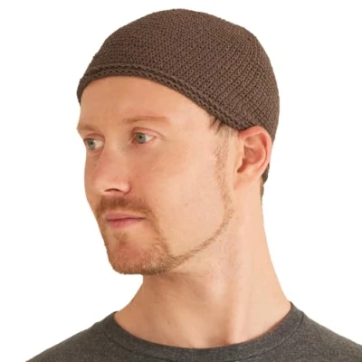 Image of CHARM Kufi Hat Mens Beanie Men Cotton Skull Cap Hand Made 2 Sizes Islam Light Brown M