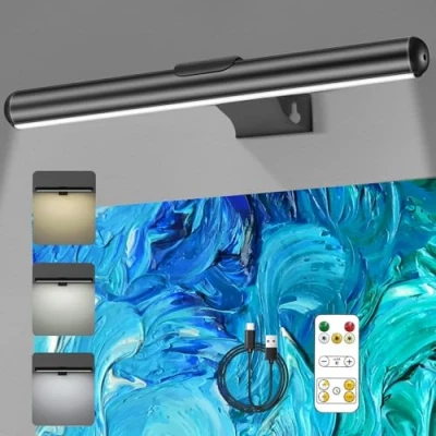 Image of Picture Lights for Wall with Remote, Wireless Rechargeable 4400mAh Battery Operated Lights, 3 Color Temps, Brightness Adjustable, Dimmable Timer Off Dartboard Light, 16In Metal