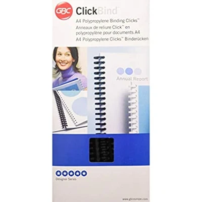 Image of GBC ClickBind Binding Spines, 12 mm, 95 Sheet Capacity, A4, 34 Ring, Black, 388064E