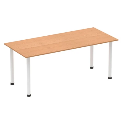 Image of Impulse 1800mm Straight Table Oak Top White Post Leg