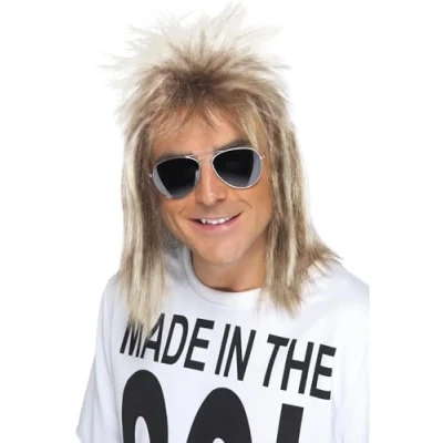 Image of Smiffys 80s Mullet Wig, Blonde , 1980&#039;s Fancy Dress, 1980s Dress Up Wigs