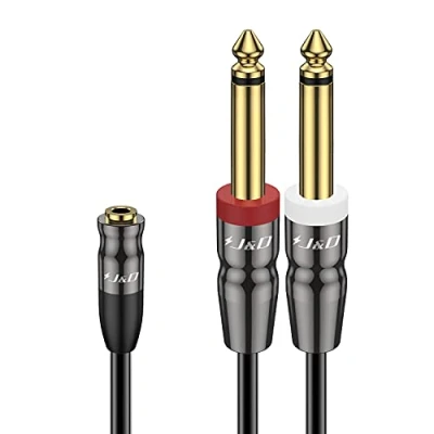 Image of J&amp;D 3.5mm TRS to Dual 1/4 in TS Cable, Heavy Duty 3.5 mm 2 x 6.35 Cable 1/8 female male Cord for Mixer Guitar Piano Amplifier Speaker, 1.8 Meter