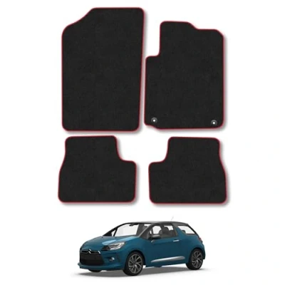 Image of Car Mats Compatible with Citroen DS3 (2010 2016) Tailored Fit Red Carpet Floor Set Accessory Custom 4 Pieces Anti Slip Backing &amp; Binding Trim Edge