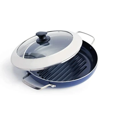 Image of Blue Diamond Cookware Infused Ceramic Nonstick 28 cm Grill Pan with Glass Lid, PFAS Free, Grilling, BBQ, Oven Safe,