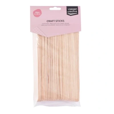 Image of Vaessen Creative Wooden Popsicle Sticks, 50 Pieces, 2,5 x 20 cm, Create 3D Artwork, Arts and Crafts for Kids, Home Décor More, Natural Birch