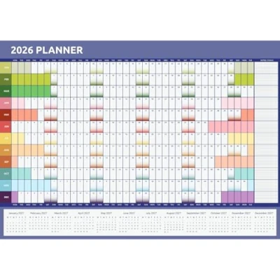 Image of Evelay 2026 Wall Planner A2 Size (59cm x 42cm) Full Year to View Calendar Home Office School Organiser (Rainbow) Made in UK