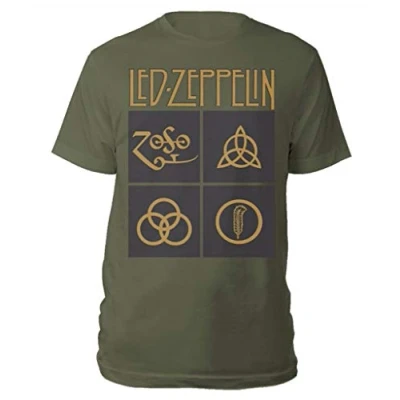 Image of Led Zeppelin &#039;Gold Symbols &amp; Black Squares&#039; (Green) T Shirt (2 Extra Large)