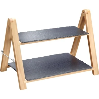 Image of Westmark 2 Tier Serving Stand, dimensions: 35.5 x 22 27 cm, slate/pine, Tapas + Friends, anthracite/light brown, 69692260