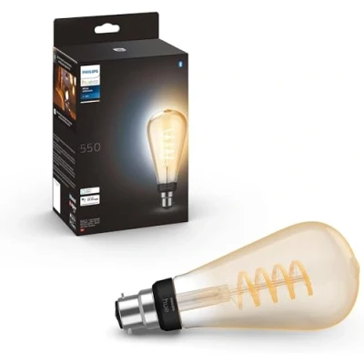 Image of Philips Hue White Ambiance Filament Single Smart LED ST72 Large Bulb [B22 Bayonet Cap] 550 Lumens. Works with Alexa, Google Assistant and Apple Homekit