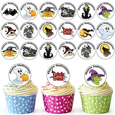 Image of AK Giftshop 24 PRE CUT Circles Halloween Edible Cupcake Toppers/Halloween Cake Decorations