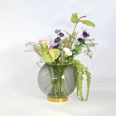 Image of AYTM Globe vase, Ø 17 cm, smoky grey / gold, glass, stainless steel