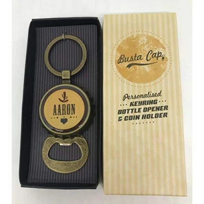Image of &#039;Aaron&#039; Busta Cap Personalised Key Ring Bottle Opener &amp; Coin Holder