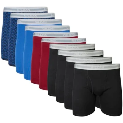 Image of Gildan Men&#039;s Underwear Boxer Briefs, Multipack, Black/Garnet/Royal/Diamond (10 Pack, Classic Length), XL (Pack of 10)