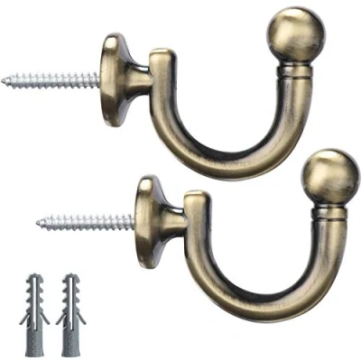 Image of Curtain Holdback Tieback Round Head Hooks, Wall Mount Tassel Holder, Window Clothes Coat Hat Towel Rack, Set of 2, Bronze