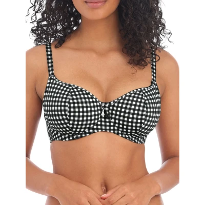 Image of Freya Womens Check In Sweetheart Bikini Top Black Polyamide Size 34FF
