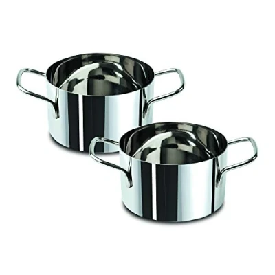 Image of WM Bartleet &amp; Sons 1750 MSET4 Set of 2 Traditional Mini Casserole Pans with Handles for Starters and Sides (10x6cm) Stainless Steel