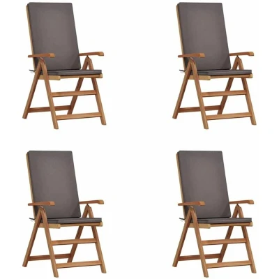 Image of vidaXL Reclining Garden Chairs with Cushions 4 pcs Solid Teak Wood