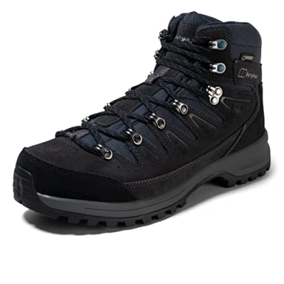 Image of Berghaus Men&#039;s Explorer Trek Gore Tex Waterproof Walking Boots Highly Breathable Extra Cushion, Carbon/Blue, 8 UK