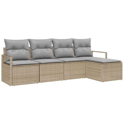 Image of vidaXL 5 Piece Garden Sofa Set with Cushions Beige Poly Rattan