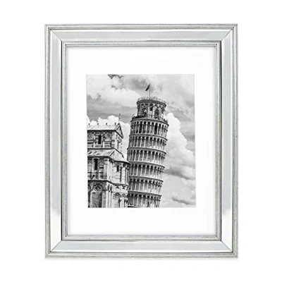 Image of Isaac Jacobs 11x14 Silver Beveled Mirror Picture Frame w/Mat for 8x10 Classic Mirrored w/Slight Slanted Angle Wall Décor Display, Photo Gallery &amp; Art (11x14 (Matted 8x10), Silver)