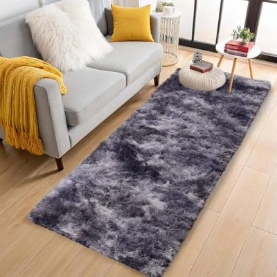 Image of Aspire Homeware Rugs Living Room Dark Grey Area for Bedroom Anti Slip Modern Super Soft Thick Pile Fluffy Shaggy Rug Non Shedding (Tye Dye Grey, 60x220 cm)