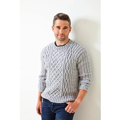 Image of King Cole 5951 Knitting Pattern Mens Round Neck Cable Sweaters in Fashion Aran