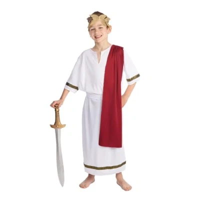 Image of Girls or Boys White Red Roman Toga School Fancy Dress Costume Outfit 4 14 years (4 6 years, Boys)