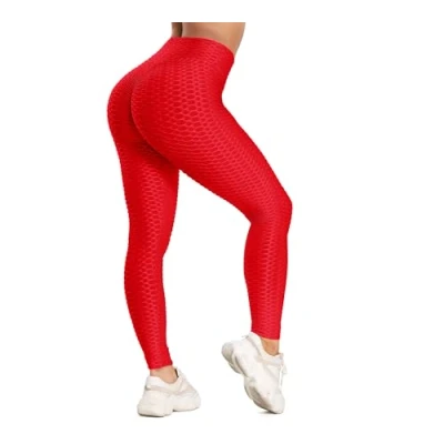 Image of FITTOO Women Sexy High Waist Butt Scrunch Push Up Leggings Stretch Gym Workout Yoga Pants, #1 Red, S