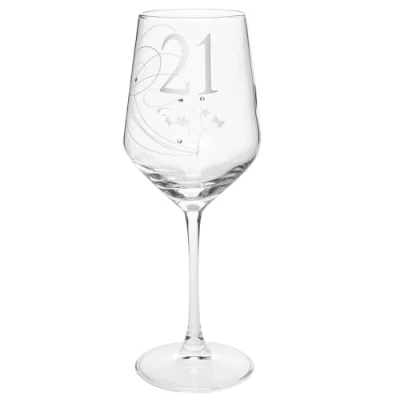 Image of Shudehill Giftware East West Rush Celebration Special Birthday Wine Glass 18, 21, 30, 40, 50, 60, 70 Age Birthdays with Minimal Design (21)