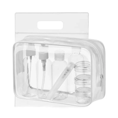 Image of MOCOCITO Toiletry Bag Women &amp; Men Clear Travel Bottles for Toiletries 100ml Set with 8 Bottles(max.3.4oz/100ml) Approved by EU UK Hand Luggage Rules White