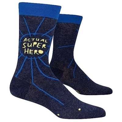 Image of Blue Q men&#039;s Funny Crew Socks (fits shoe Size 7 12), Actual Superhero, One
