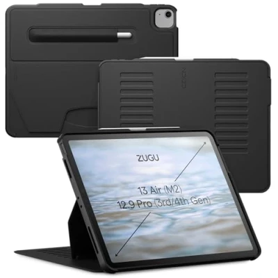 Image of Zugu iPad Air Case 13 inch M2 2024 / Pro 12.9 (3rd/4th Gen), Slim Protective Cover with Apple Pencil Holder, 10 Viewing Angles Auto Wake/Sleep (Black)
