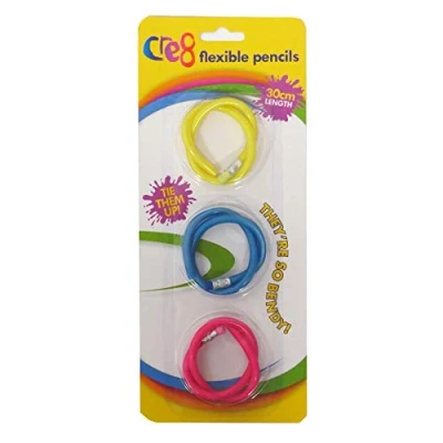 Image of Cre8 Childrens Fun Flexible Bendy Pencils with Eraser 3 Pack