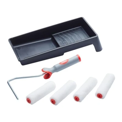 Image of ProDec Advance 6 pc Ice Fusion Mini Paint Roller Set, 4x Rollers, Frame &amp; Tray Ultra Smooth Finish with Emulsion Satin Paints on Interior Walls,Ceilings,Wood,Metal, 4&quot; Set