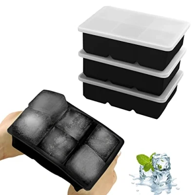 Image of JOPHEK Ice Cube Tray, Pack of 3, 18 Compartment Silicone Tray with Lid, Large Square Cubes, 4.8 cm for Cocktails, Whisky, Wine, Fruit, Fruit Purees, Cream, Iced Tea