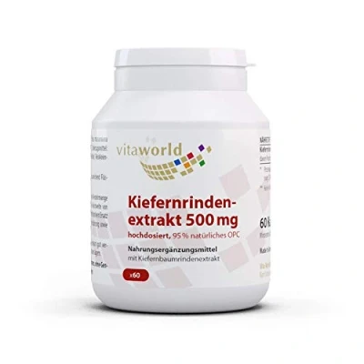 Image of Vita World Pine Bark Extract 500mg High Dose OPC oligomeric proanthocyanidins 60 Capsules Made in Germany
